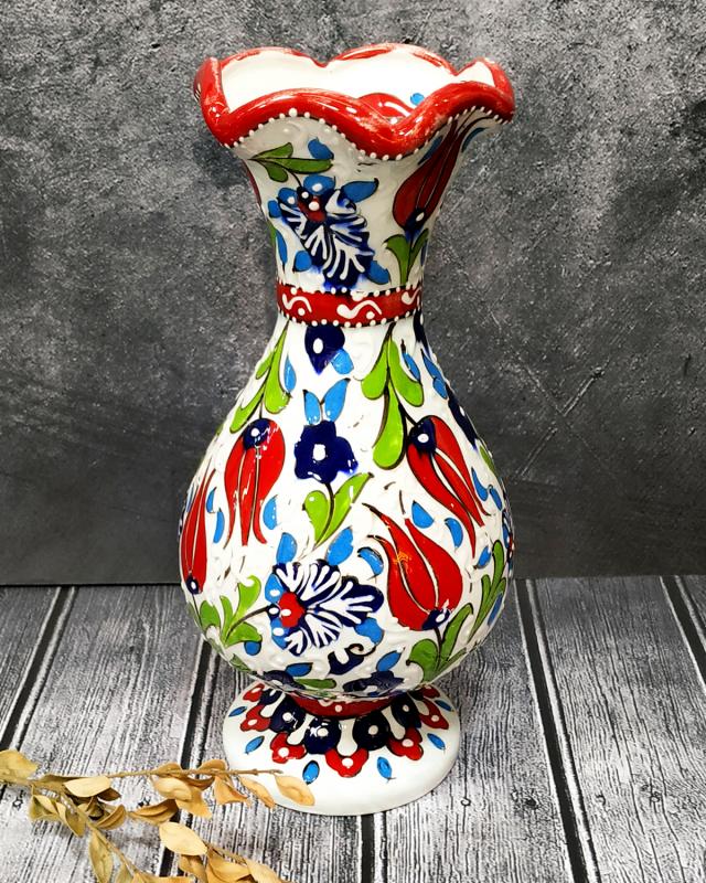 El yapımı 25 cm çini marul vazo Samur fırça işçiliğİ-Kırmızı renk